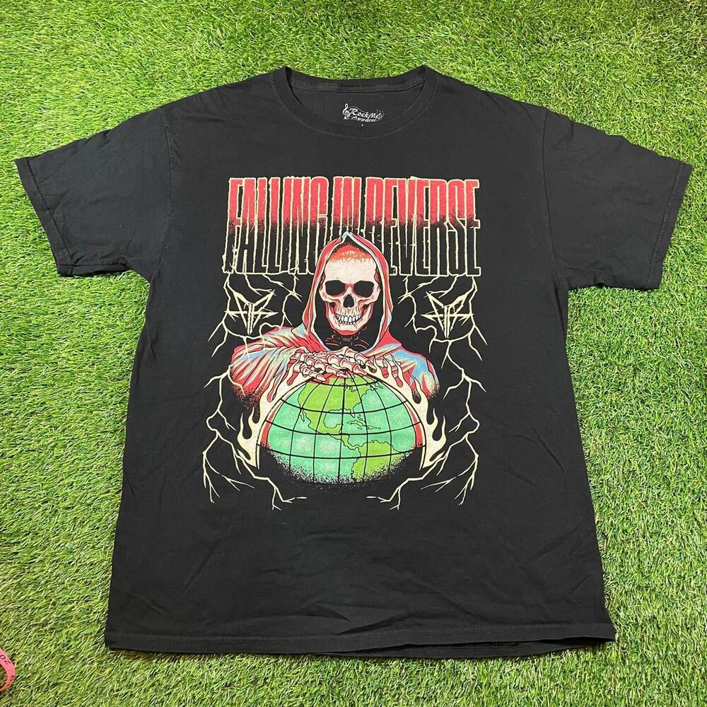 Falling in Reverse retro graphic metal rock black cotton t-shirt Men's Large
